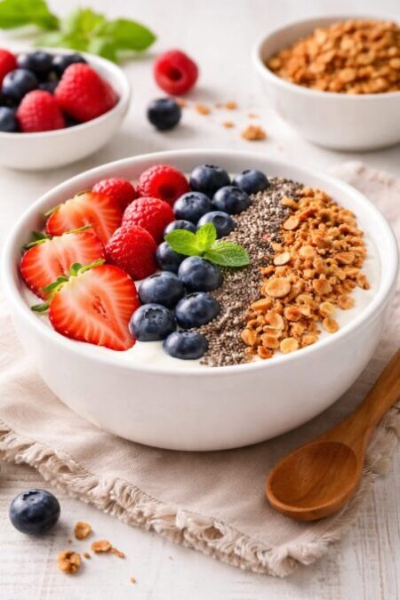 Receitas com Iogurte Natural: 7 Opções Ricas em Probióticos Receita 2: Smoothie Bowl Probiótico com Iogurte Natural ou Kefir