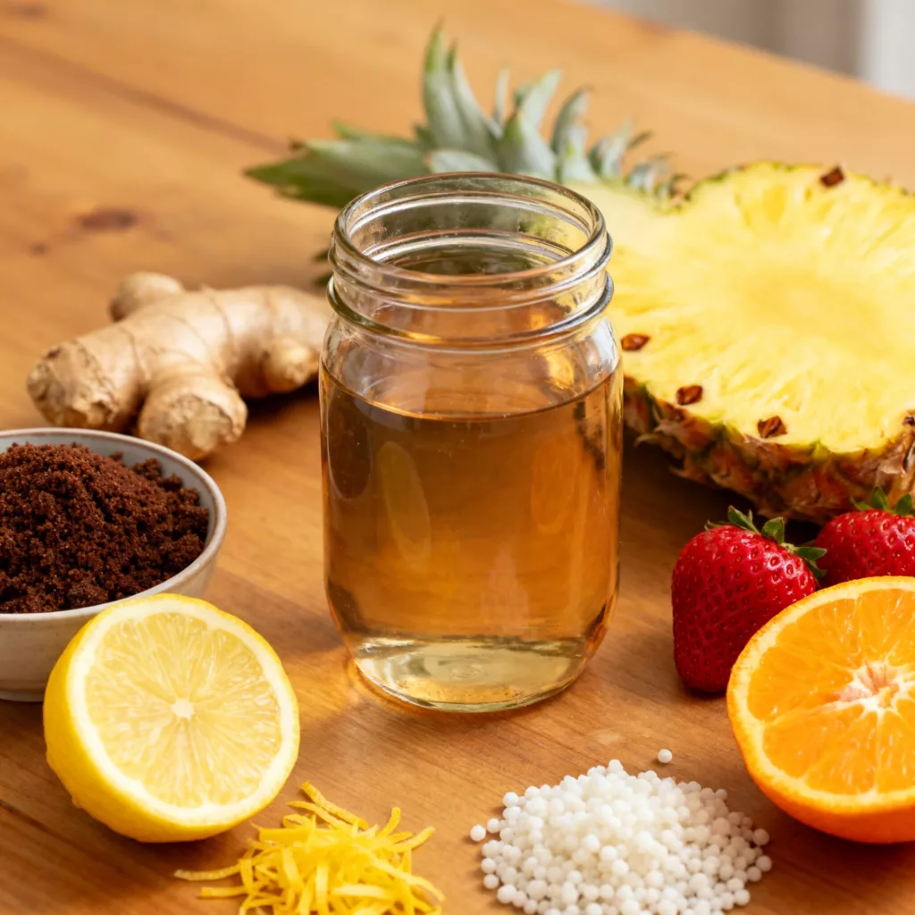Lista Completa de Ingredientes para preparar Suco Probiótico de Kefir
