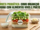 Marmita Probiótica mostrando um pote de vidro com camadas de salada, molho de kefir e o título Guia de Preparo e Organização 2026.