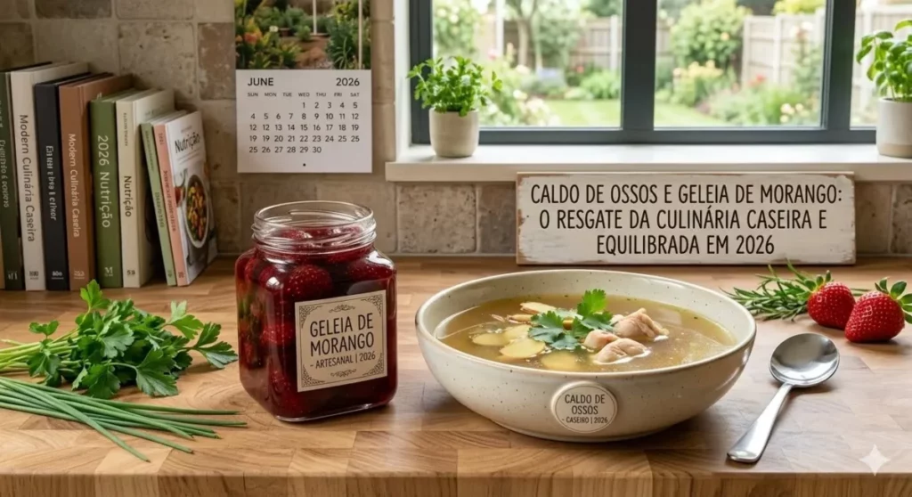 Caldo de ossos e geleia de morango: o resgate da culinária caseira e equilibrada em 2026 Imagem representa Geleia de morango e caldo de ossos